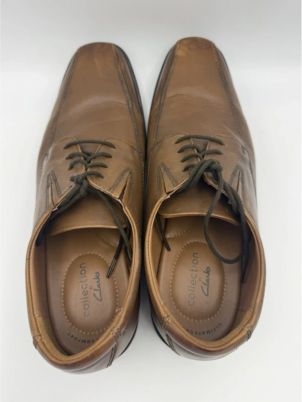Clarks Rounded Toe Lace Up Leather Heeled Shoes Brown Oxford Mens 10.5